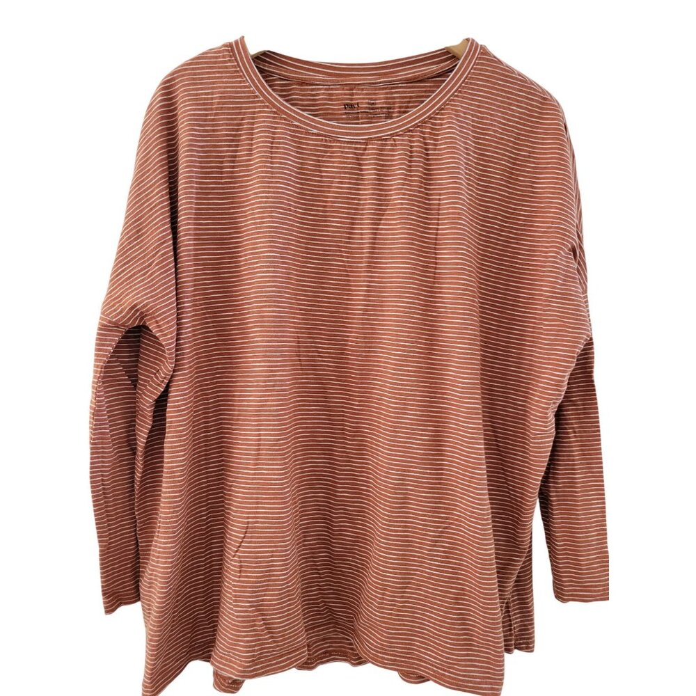 Pact Womens Brown White striped Oversized long sleeves size Medium Organic